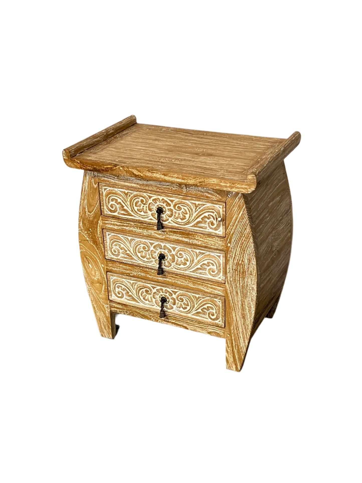 White Washed Teak 3 Drawer Nightstand