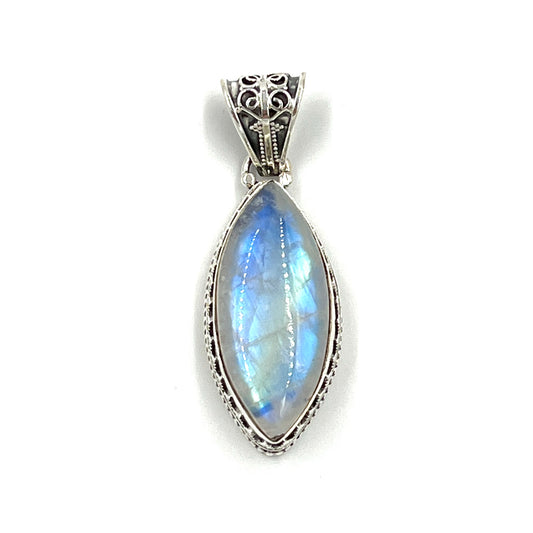 Sterling Silver Filigree Marquise Moonstone Pendant