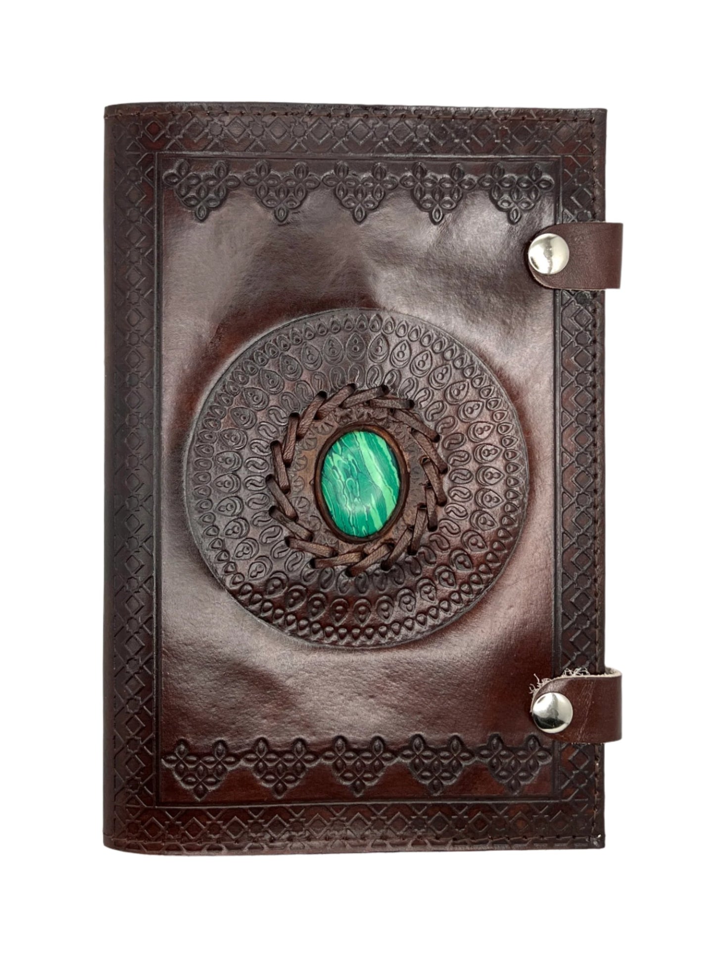 Camel Leather Gemstone Journal | Circle Mandala | 9" x 6" x 1/2"