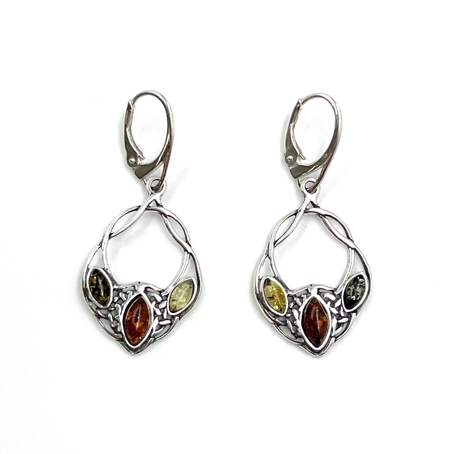 Tri Color Amber Celtic Earrings