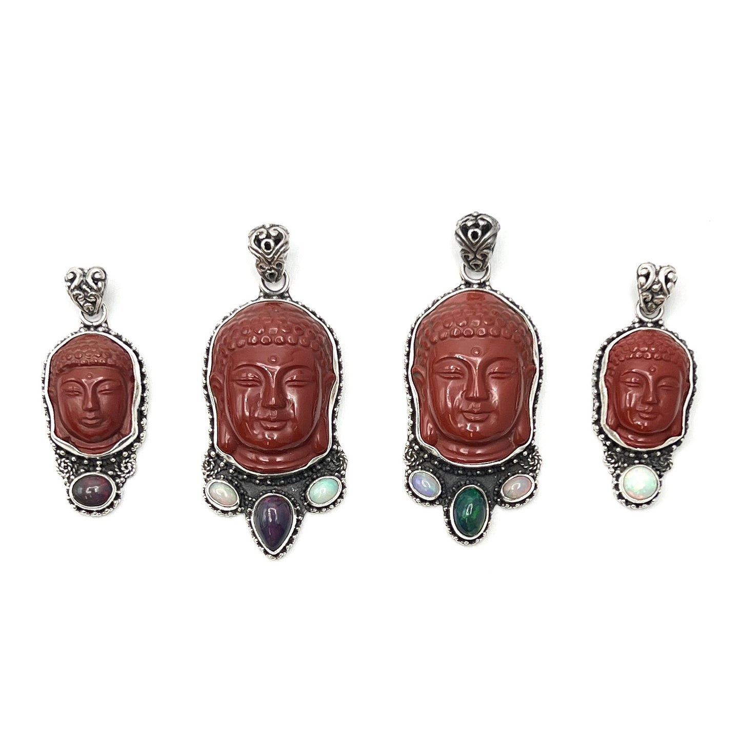 Red Jasper & Opal Buddha Head Pendants