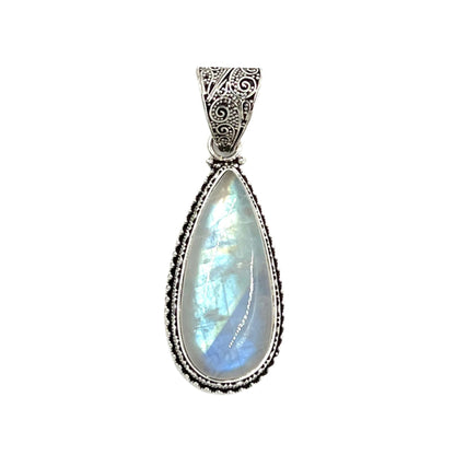 Sterling Silver Filigree Teardrop Moonstone Pendant