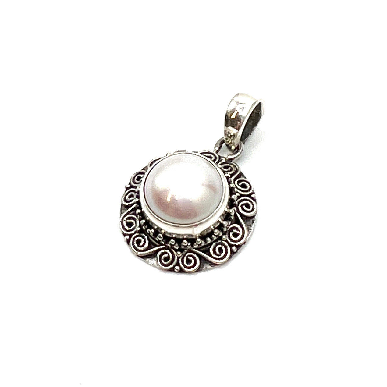 Sterling Silver Round Filigree Pearl Pendants