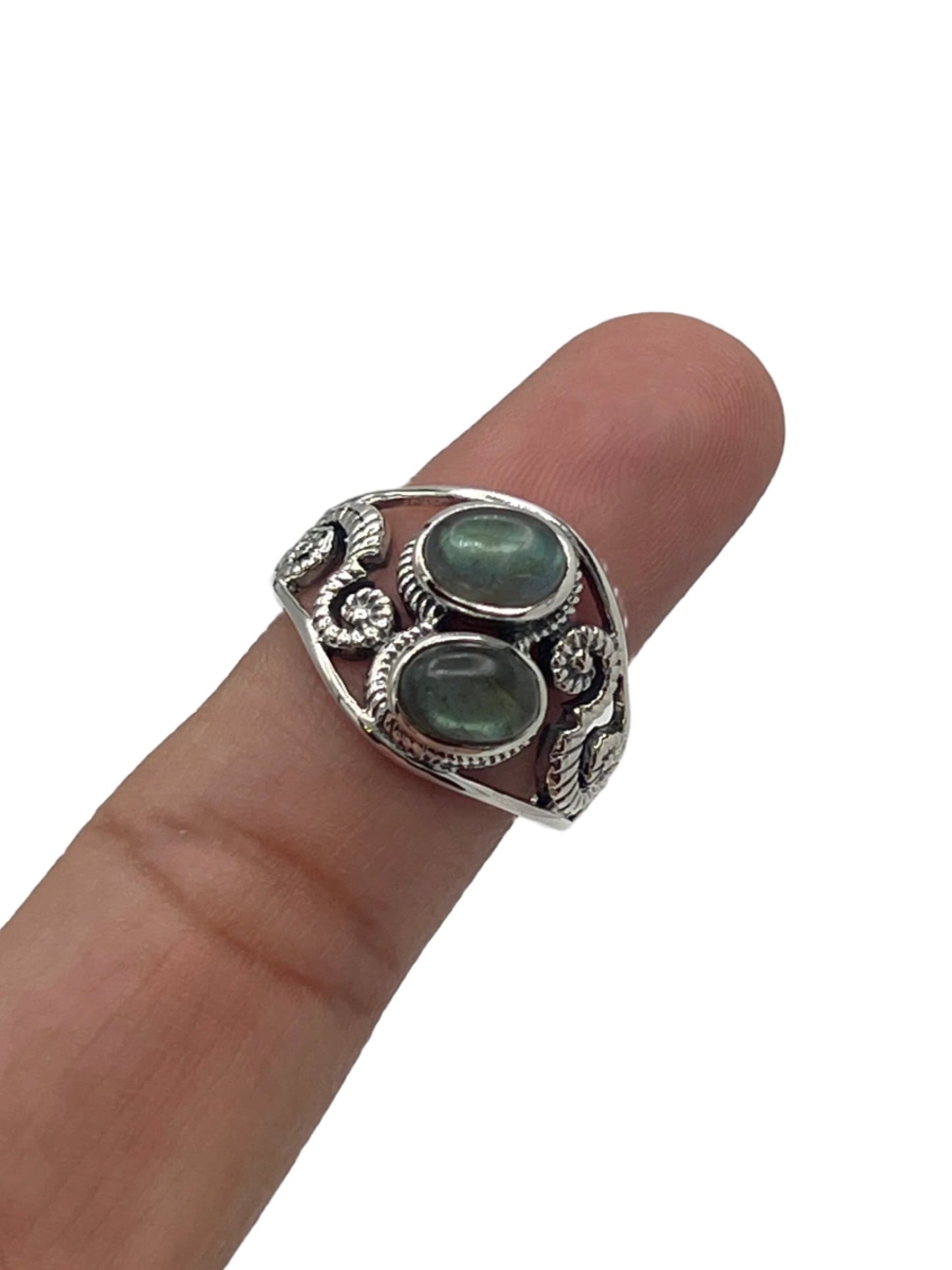 Sterling Silver Labradorite & Moonstone Twist Swirl Rings