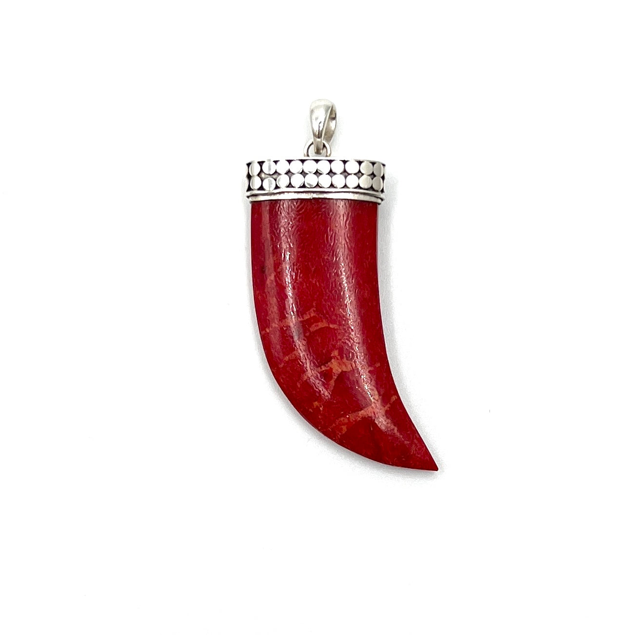 Sterling Silver Red Coral Tusk Pendant