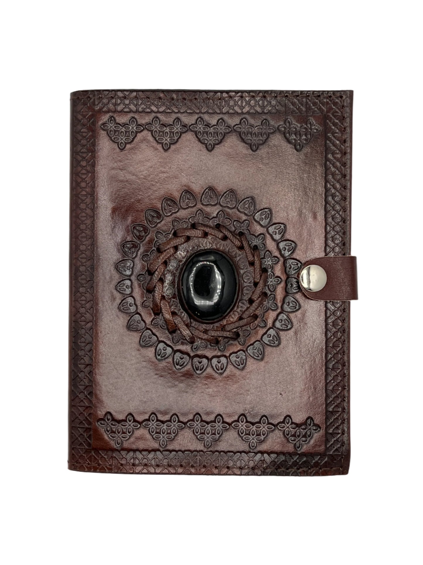 Camel Leather Gemstone Journal | Leaf Mandala | 7" x 5" x 1/2"