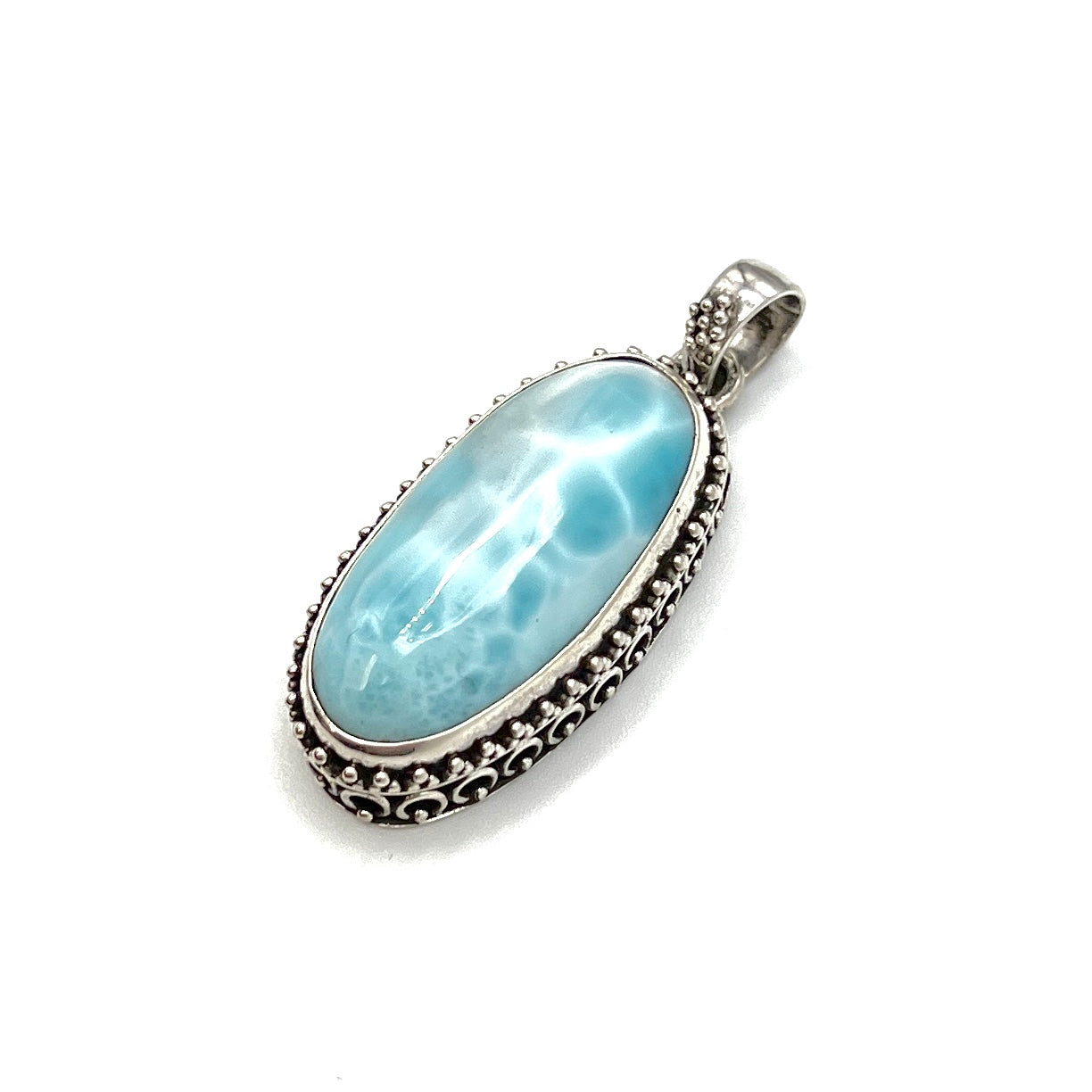 Sterling Silver Beaded Larimar Freeform Pendants