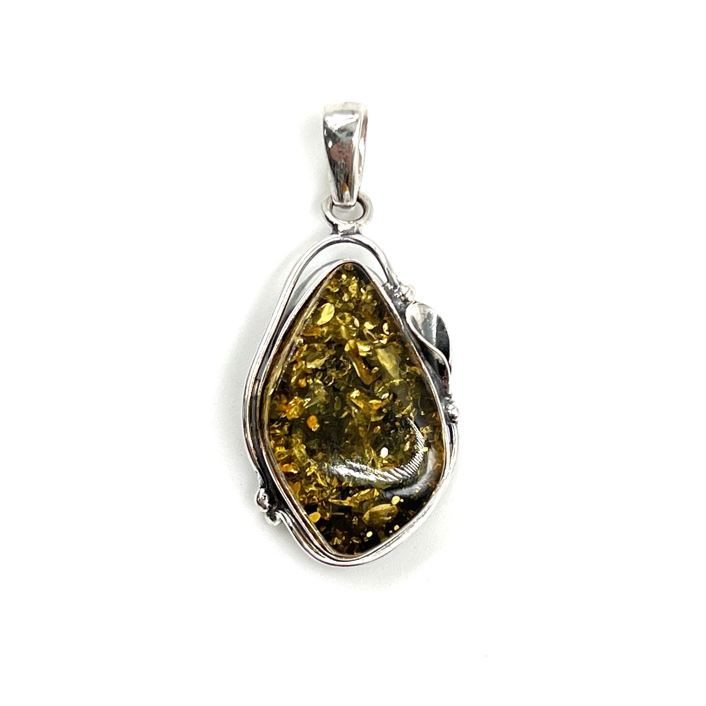 Green Amber Freeform Pendants