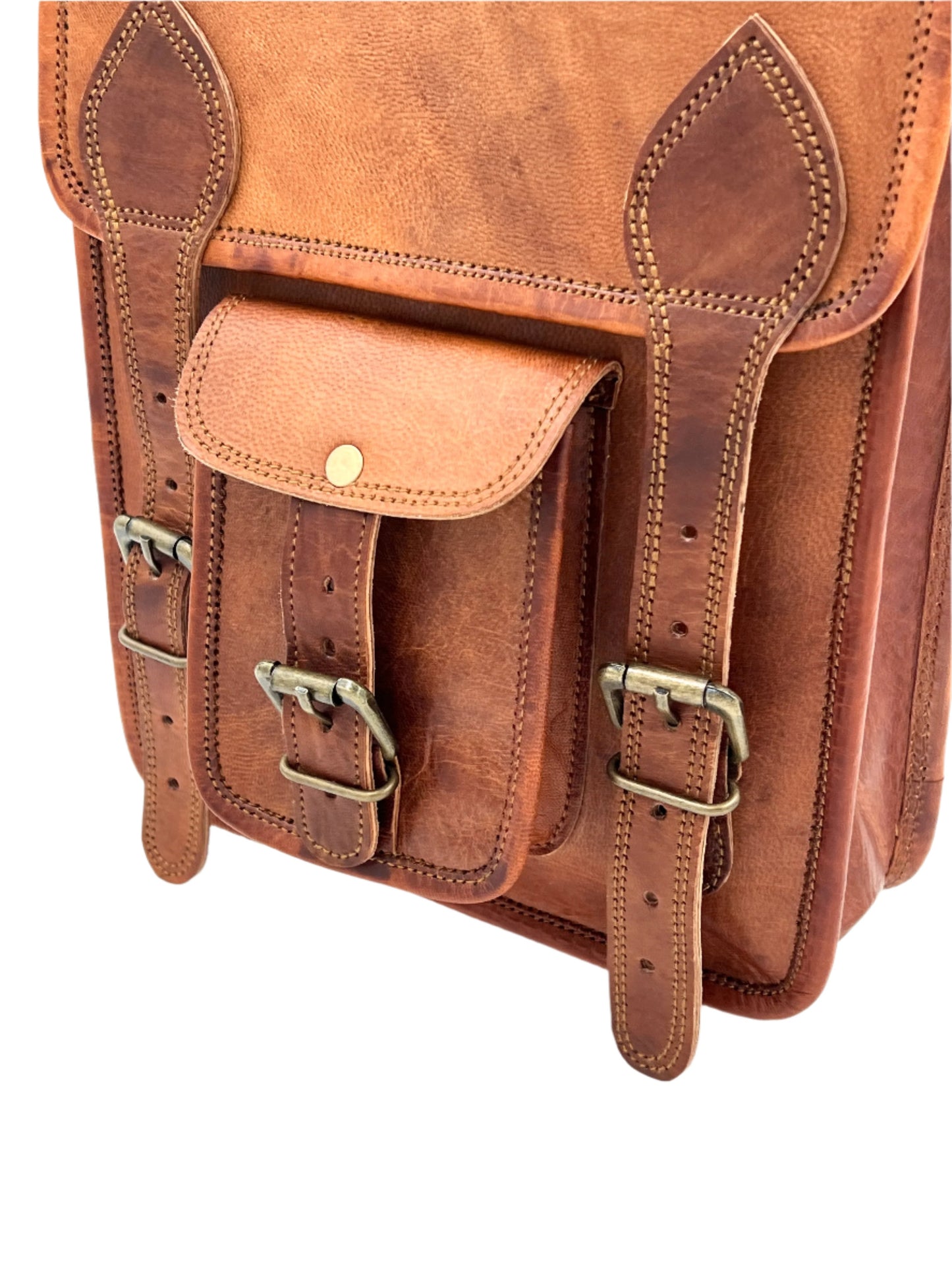 Camel Leather Cross Body Messenger Bag