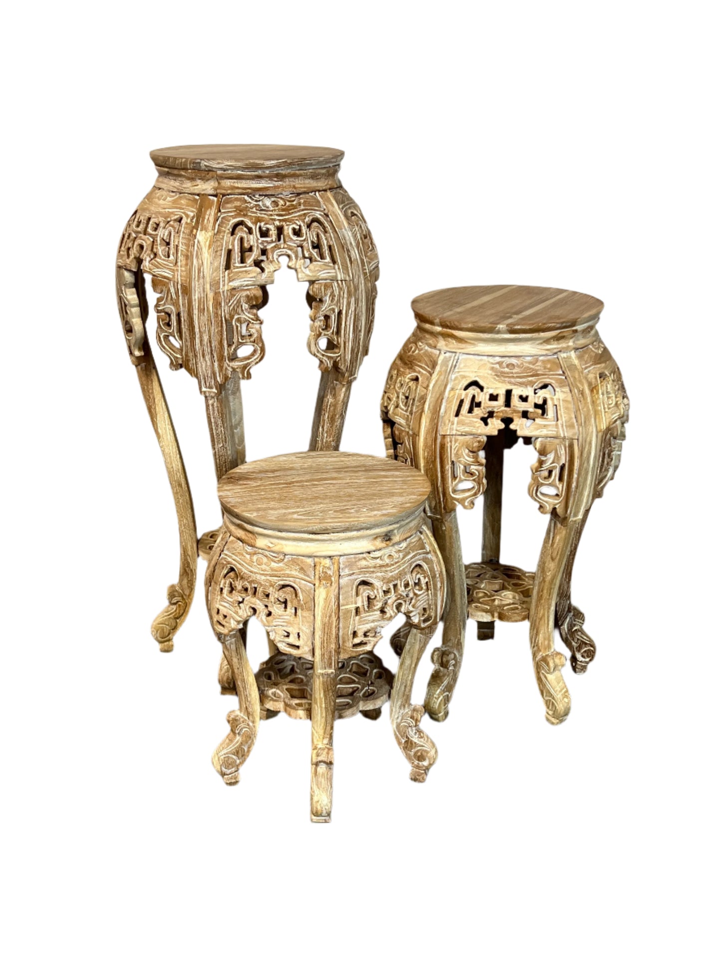 White Washed Teakwood Accent Tables