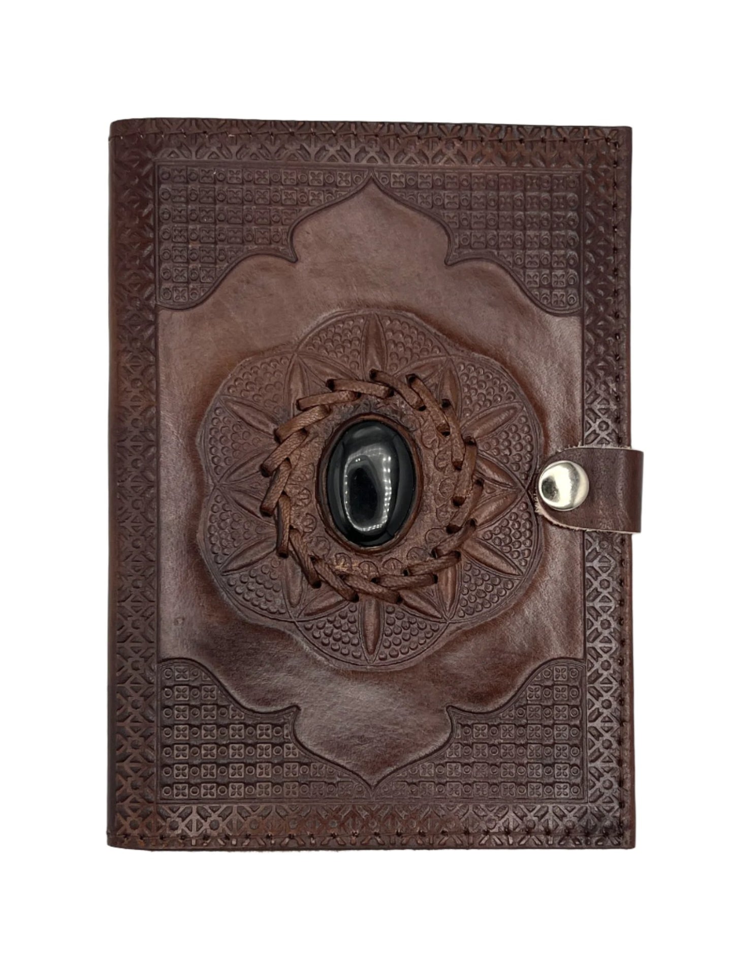 Camel Leather Gemstone Journal | Spiked Lotus | 7" x 5" x 1/2"