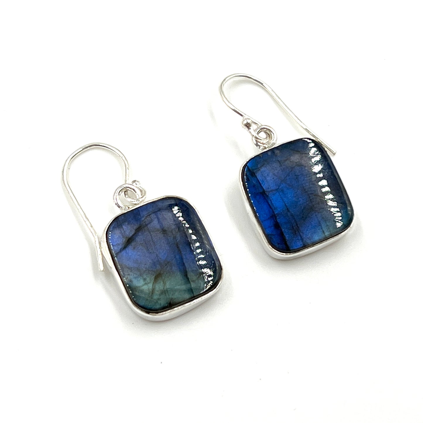 Sterling Silver Square Labradorite Earrings