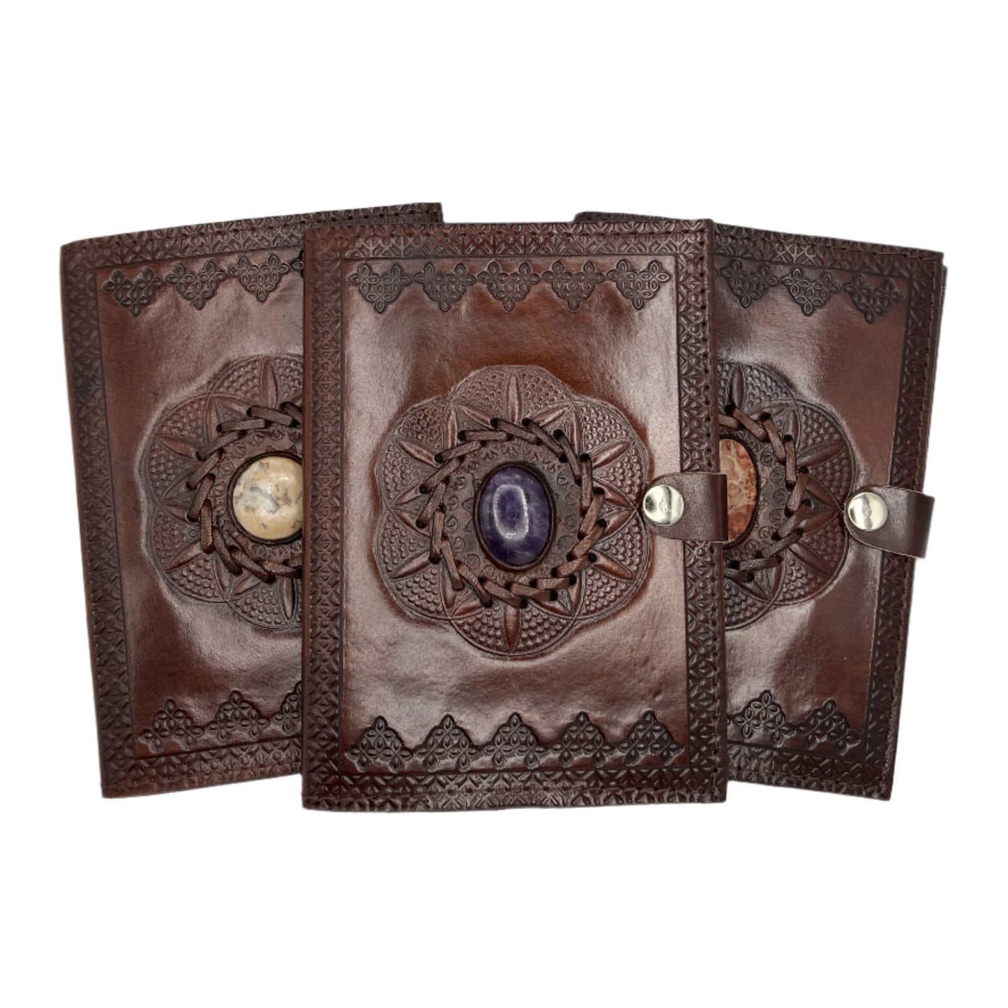 Camel Leather Gemstone Journal | Spiked Lotus | 7" x 5" x 1/2"