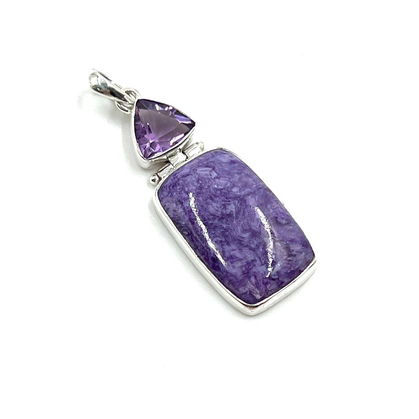 Sterling Silver Amethyst & Charoite Square Pendants