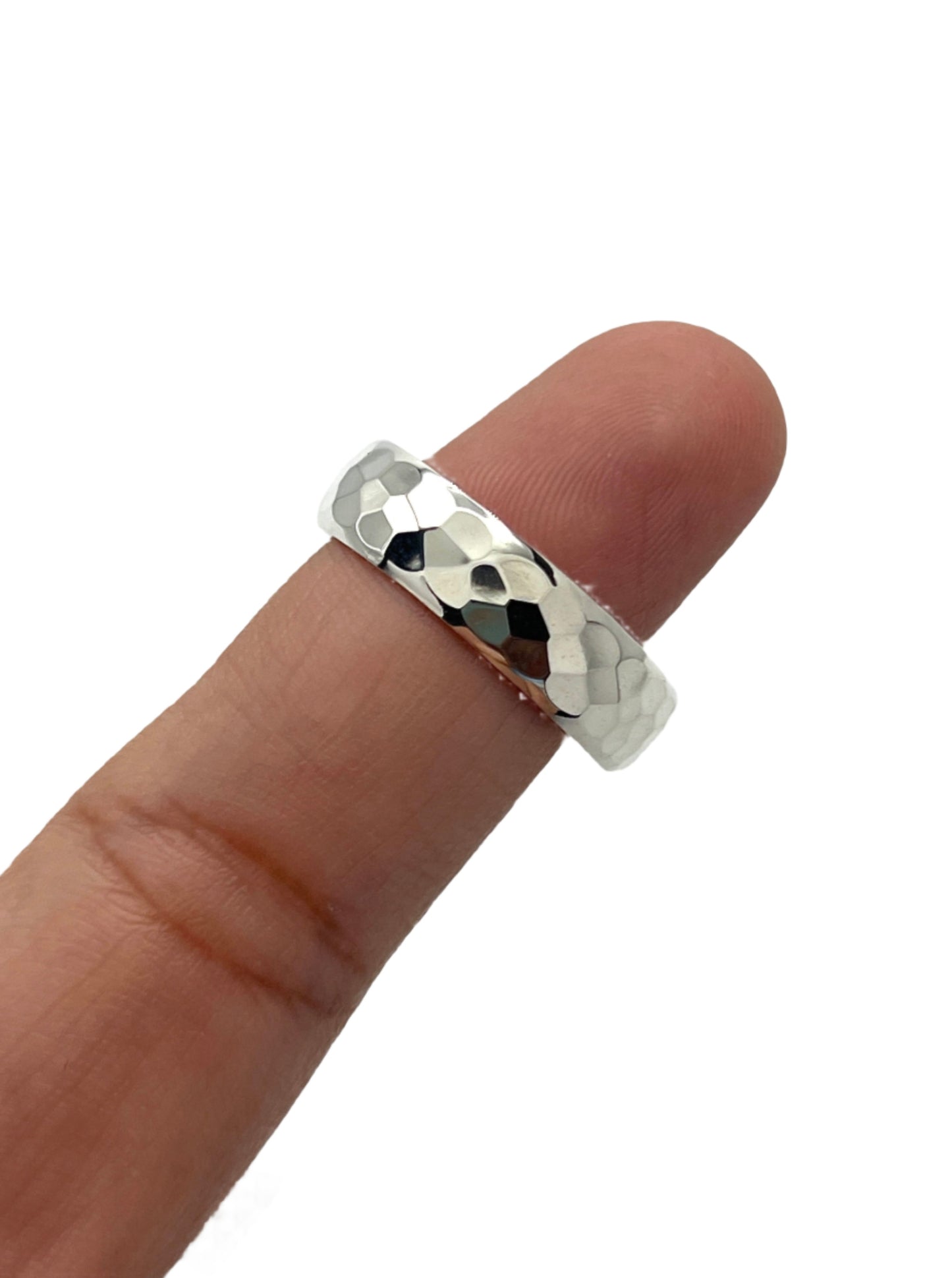 Sterling Silver Wide Curved Hammered Ring