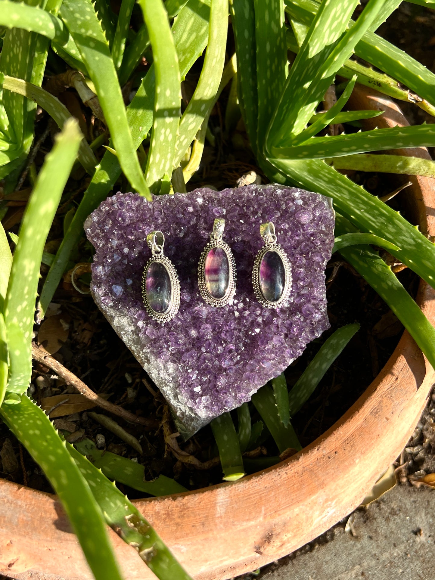 Sterling Silver Fluorite Oval Pendants