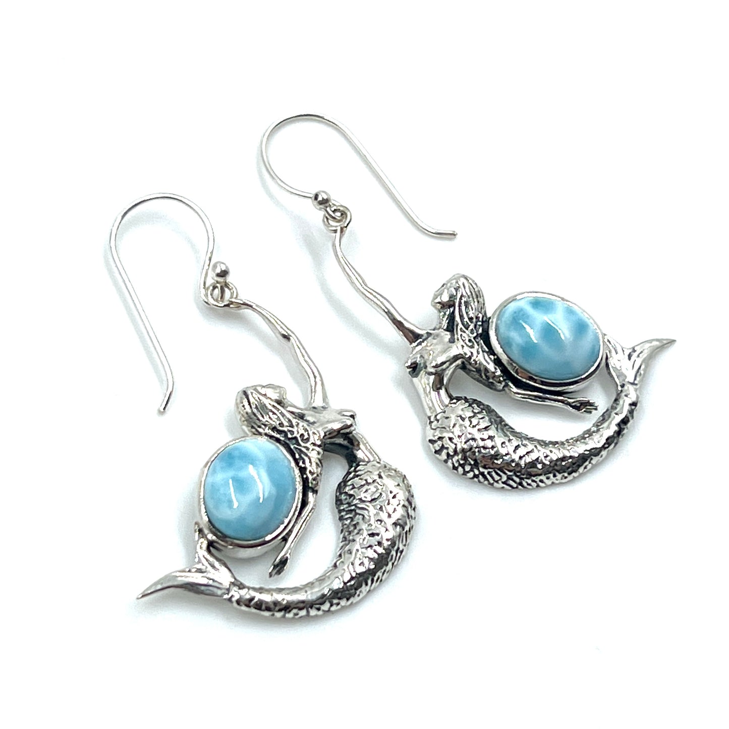 Sterling Silver Larimar Mermaid Earrings