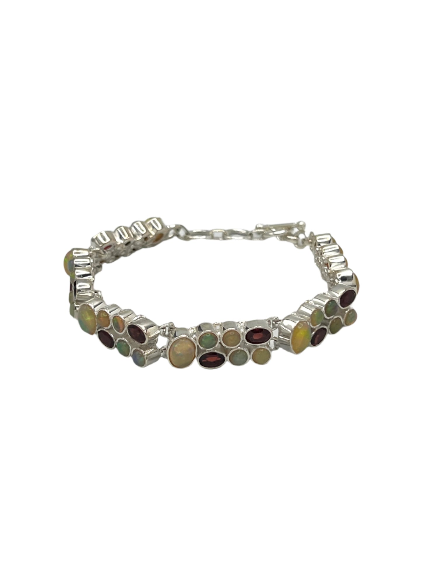 Sterling Silver Ethiopian Opal & Garnet Bracelet