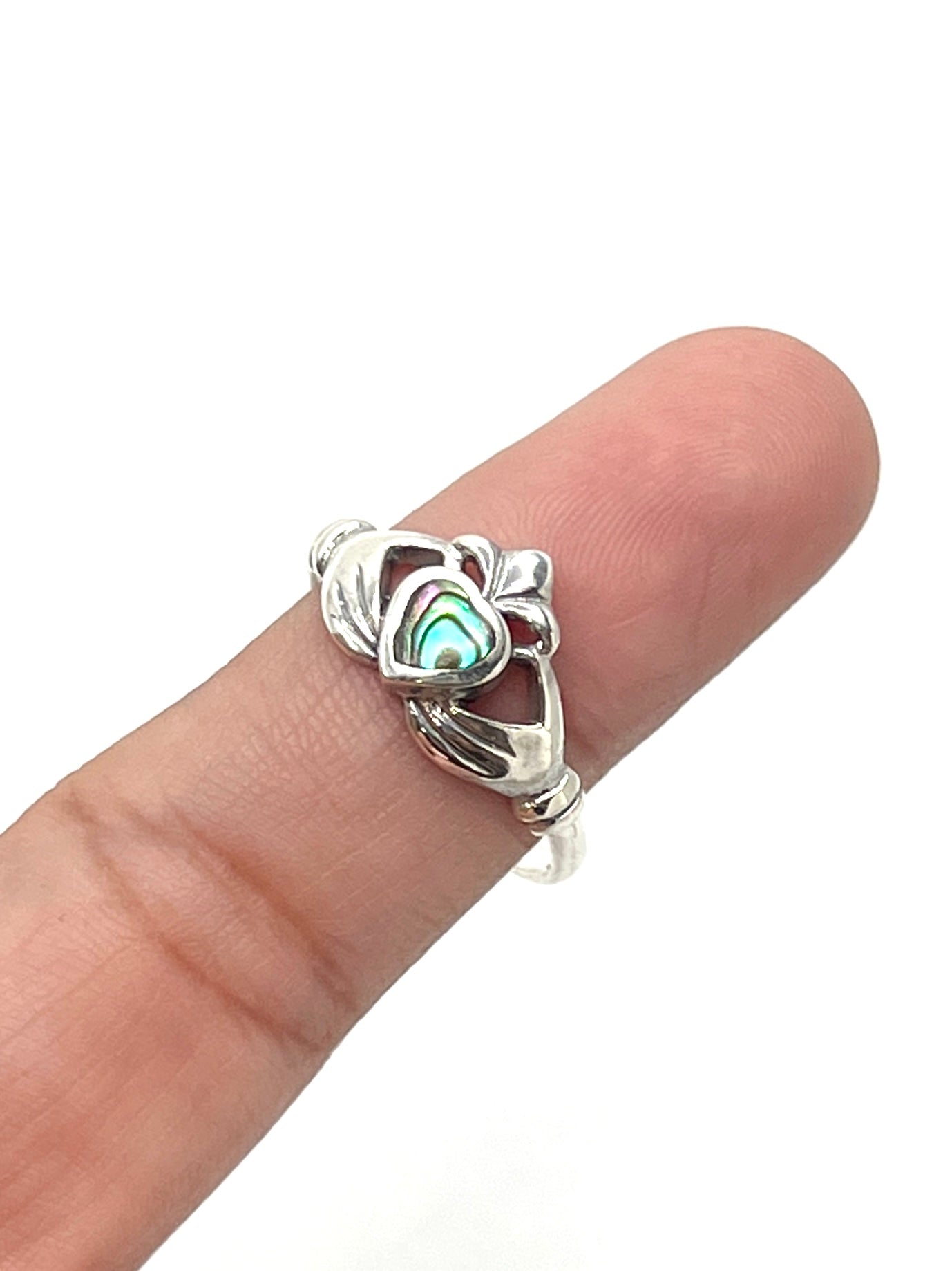 Sterling Silver Shell Claddagh Heart Rings