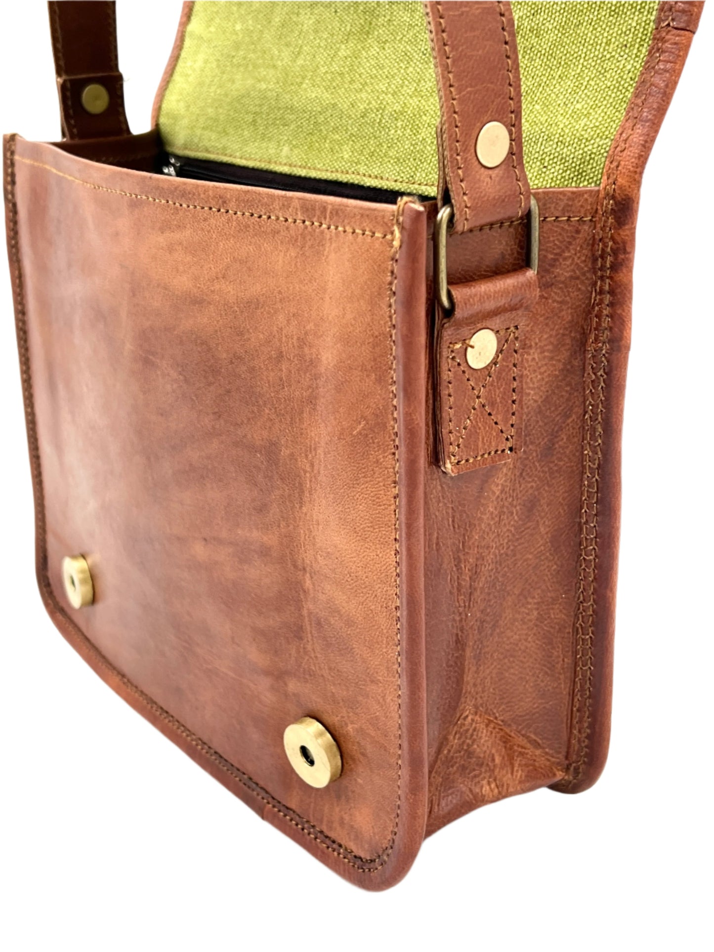 Camel Leather Cross Body Saddle Bag