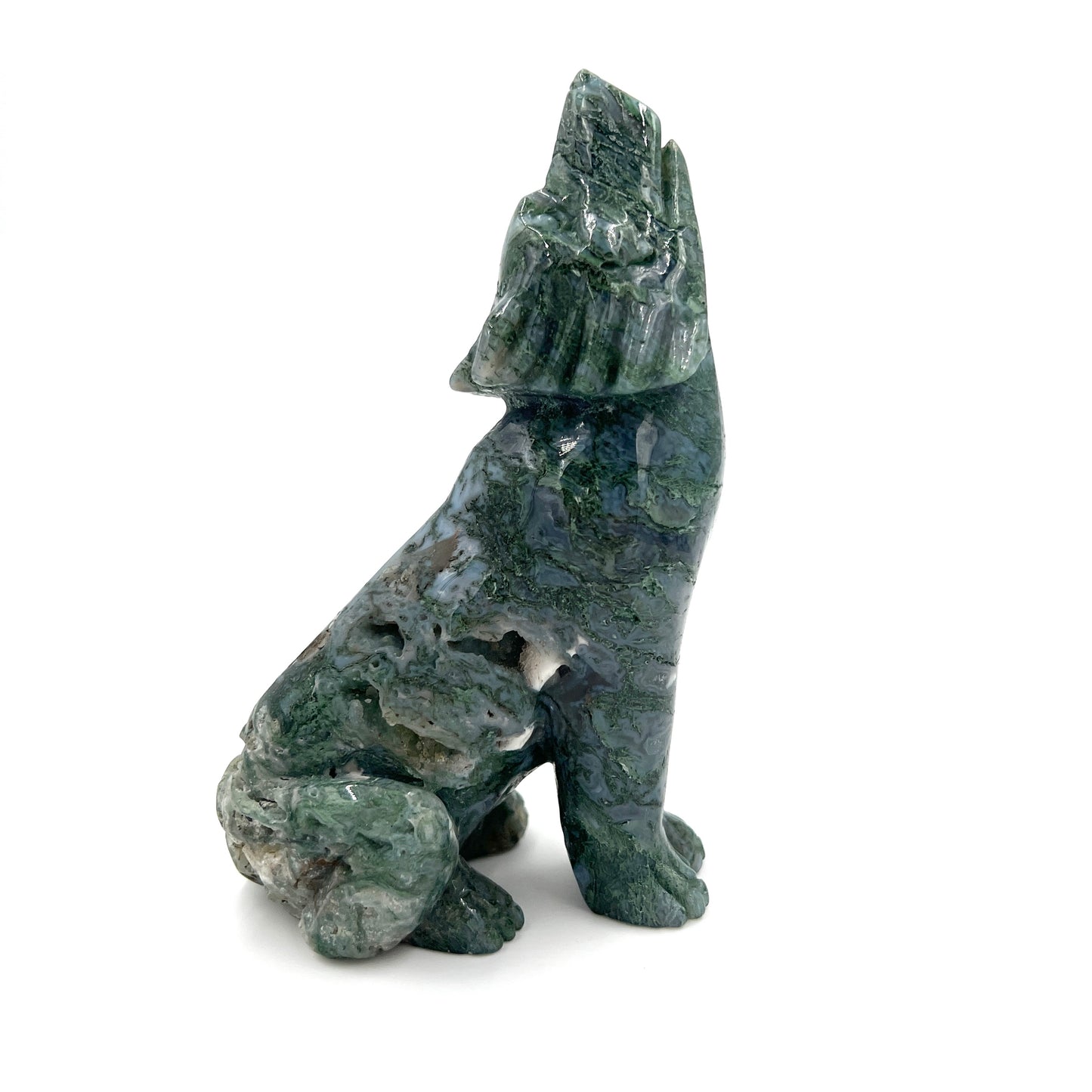 Moss Agate Howling Wolves