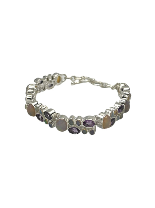 Sterling Silver Ethiopian Opal & Amethyst Bracelet