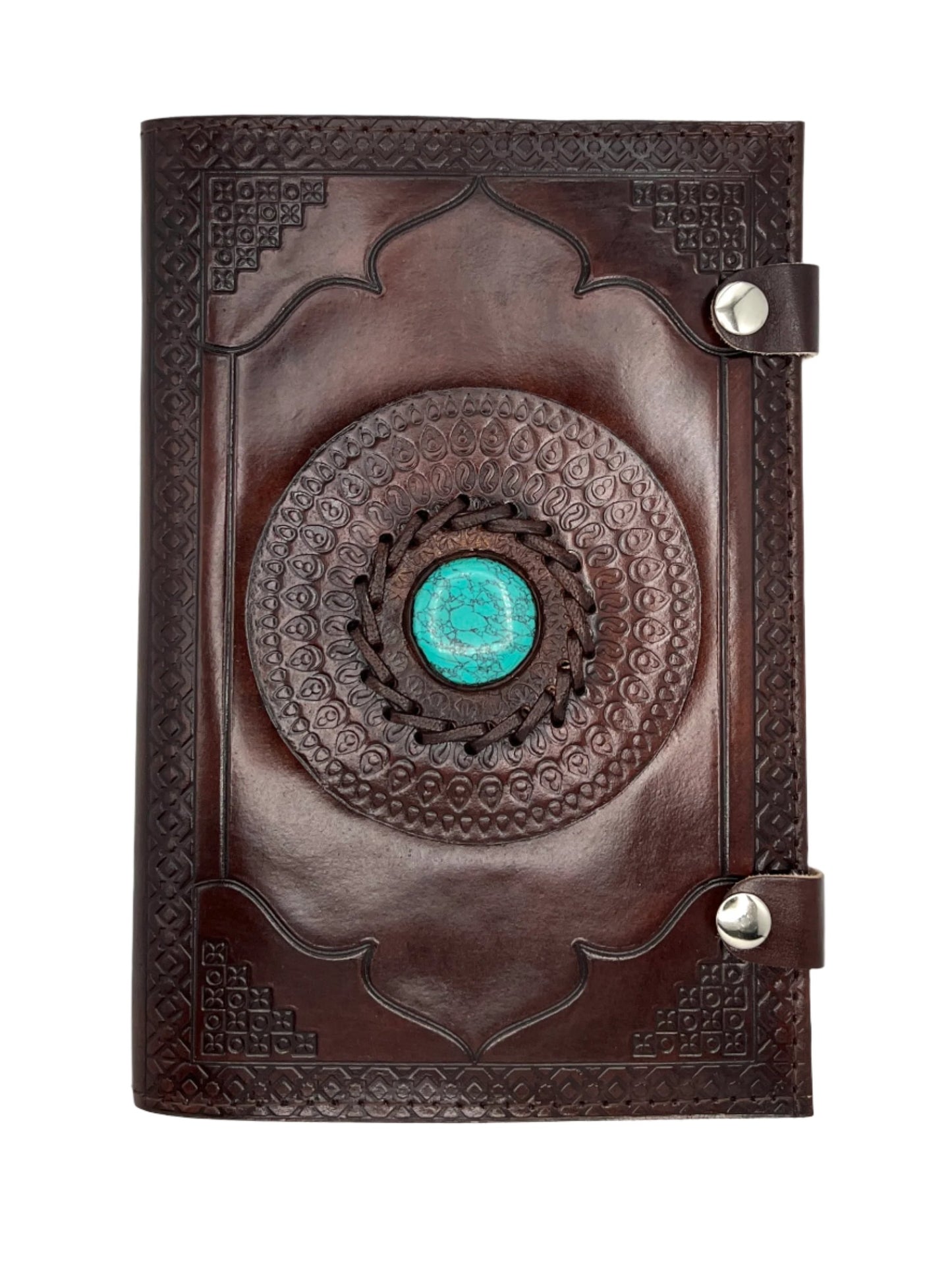 Camel Leather Gemstone Journal | Circle Mandala | 9" x 6" x 1/2"