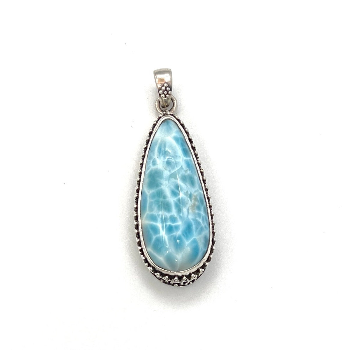 Sterling Silver Beaded Larimar Teardrop Pendants