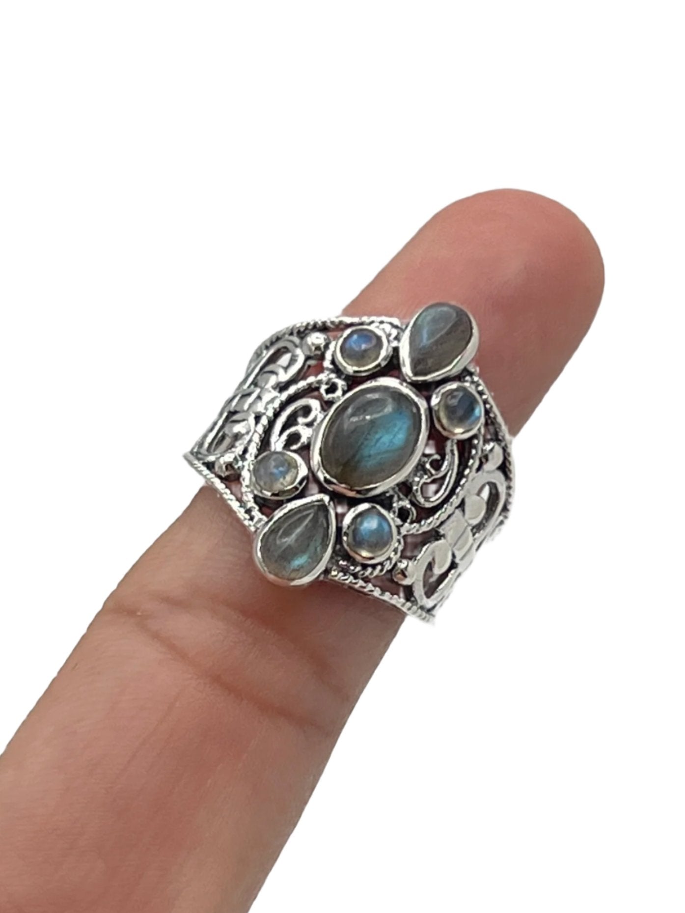 Sterling Silver Large Labradorite Ring