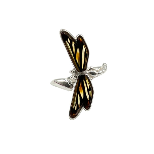 Sterling Silver Amber Dragonfly Ring