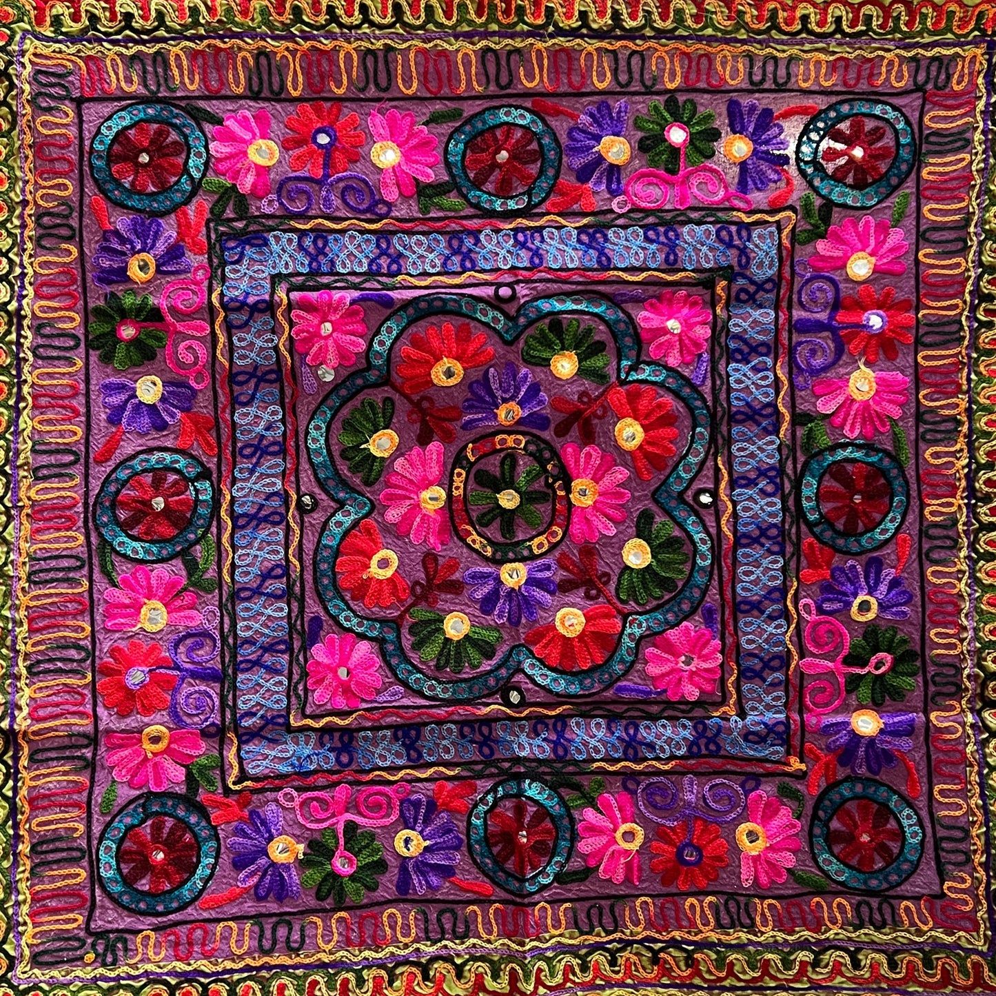 Flower Embroidered Wall Hanging  32"x 34"