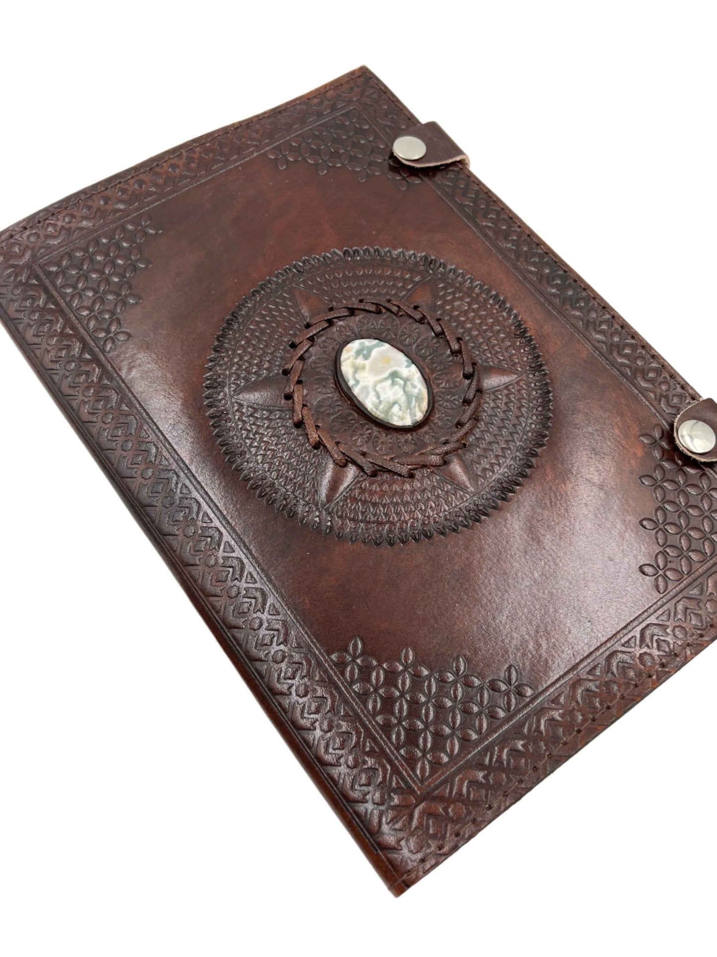 Camel Leather Gemstone Journal | Spiked Mandala | 10" x 7" x 1/2"