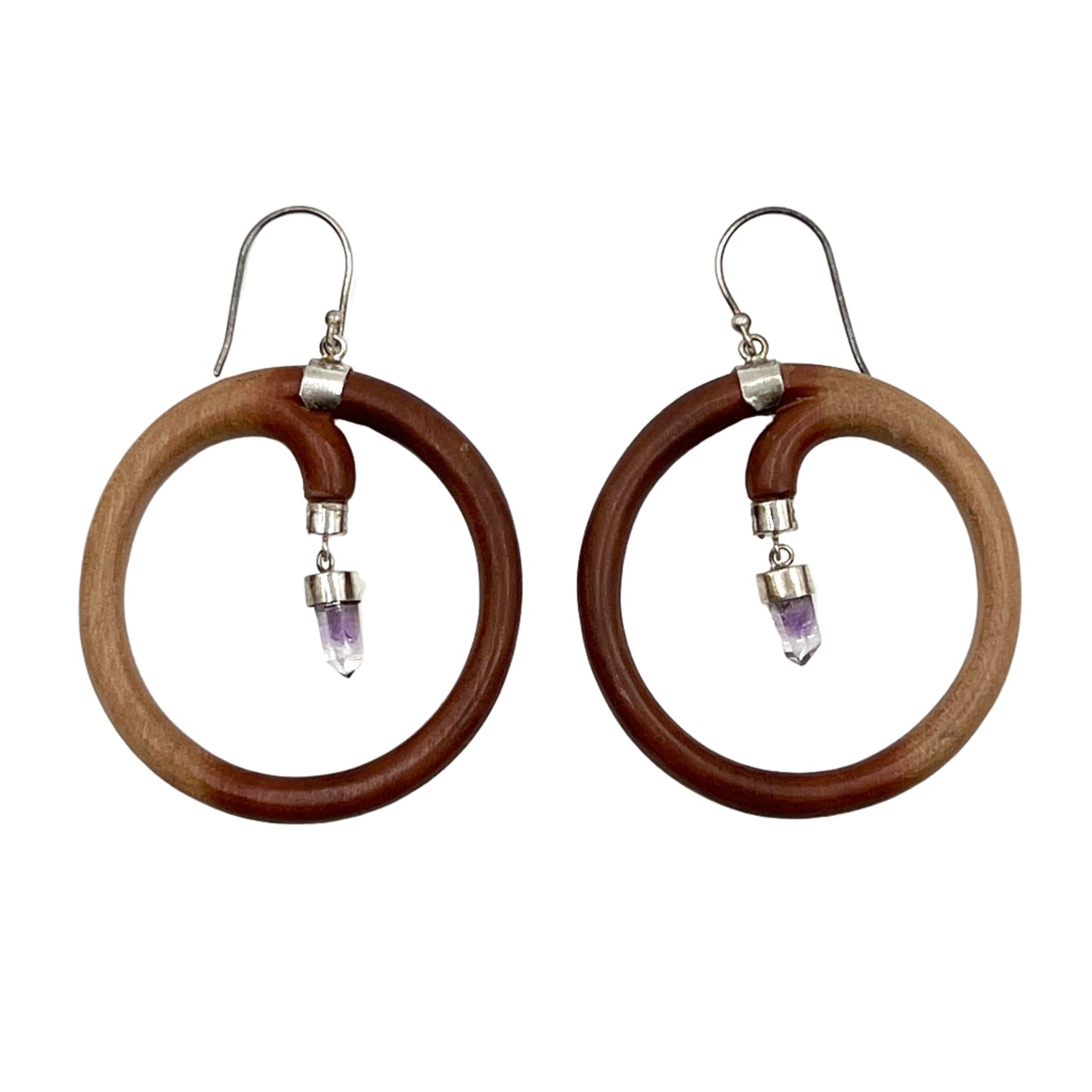 Sterling Silver Crystal Wood Hoop Earrings