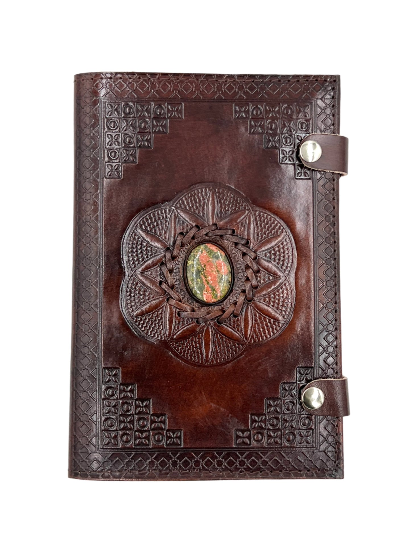 Camel Leather Gemstone Journal | Spiked Lotus | 9" x 6" x 1/2"