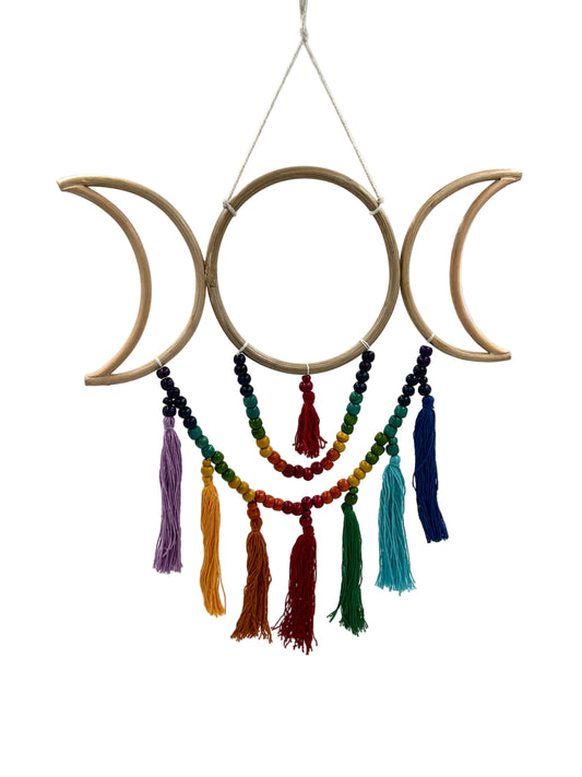 Rainbow Triple Moon Goddess Dream Catcher