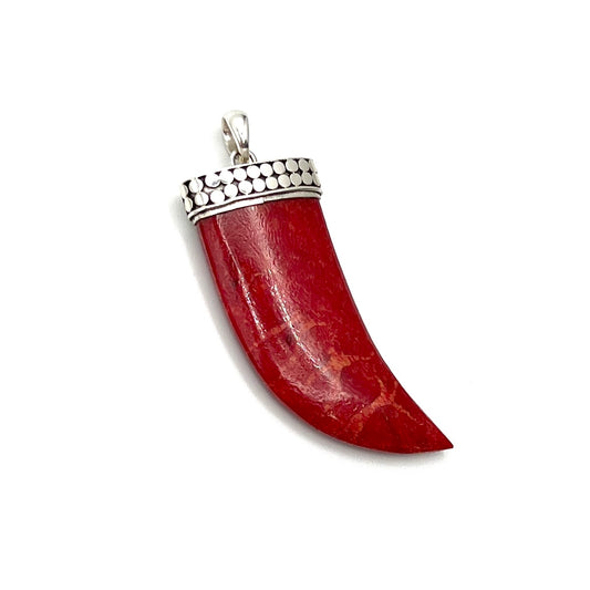 Sterling Silver Red Coral Tusk Pendant