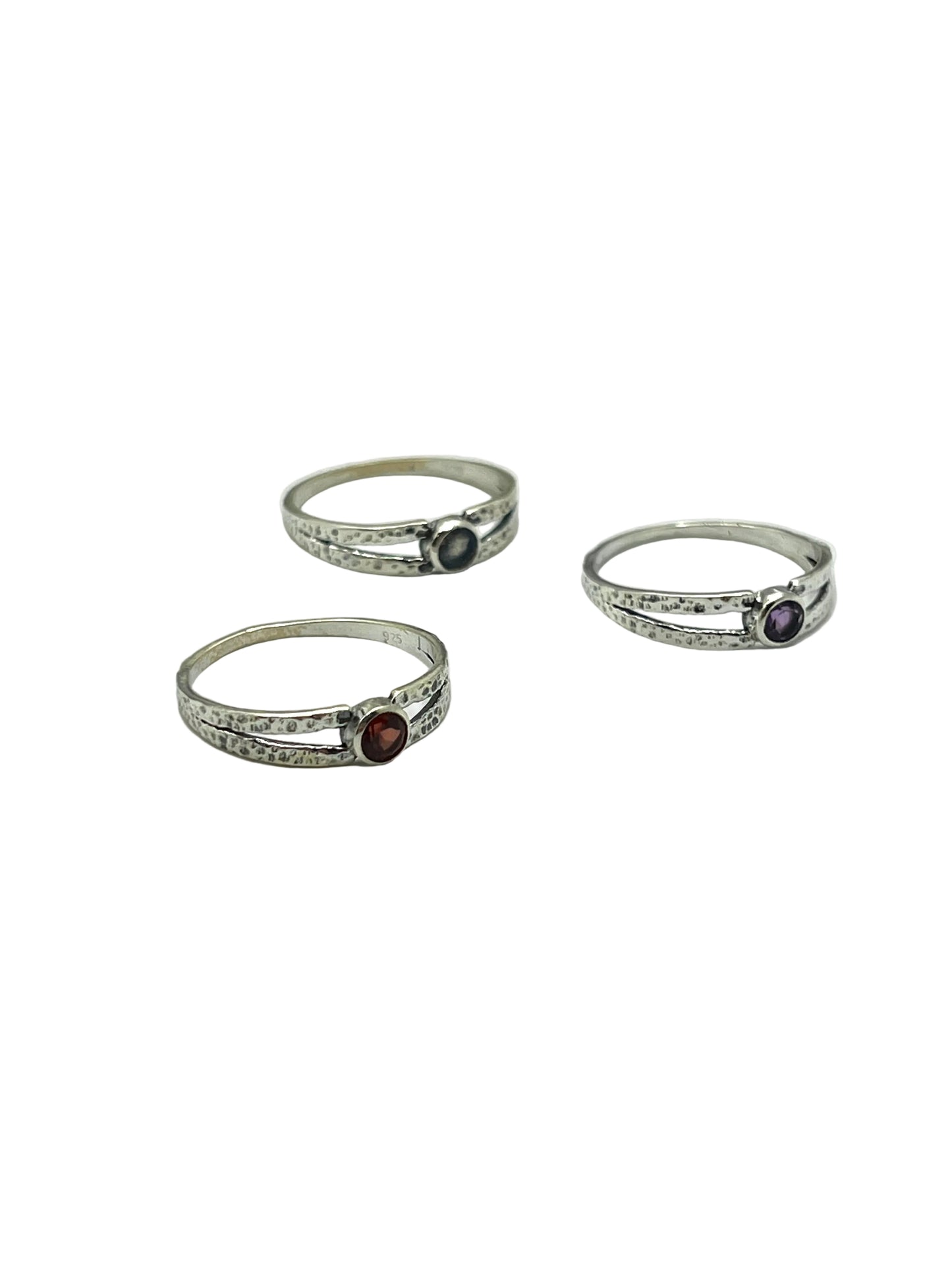 Hammered Band Gemstone Rings