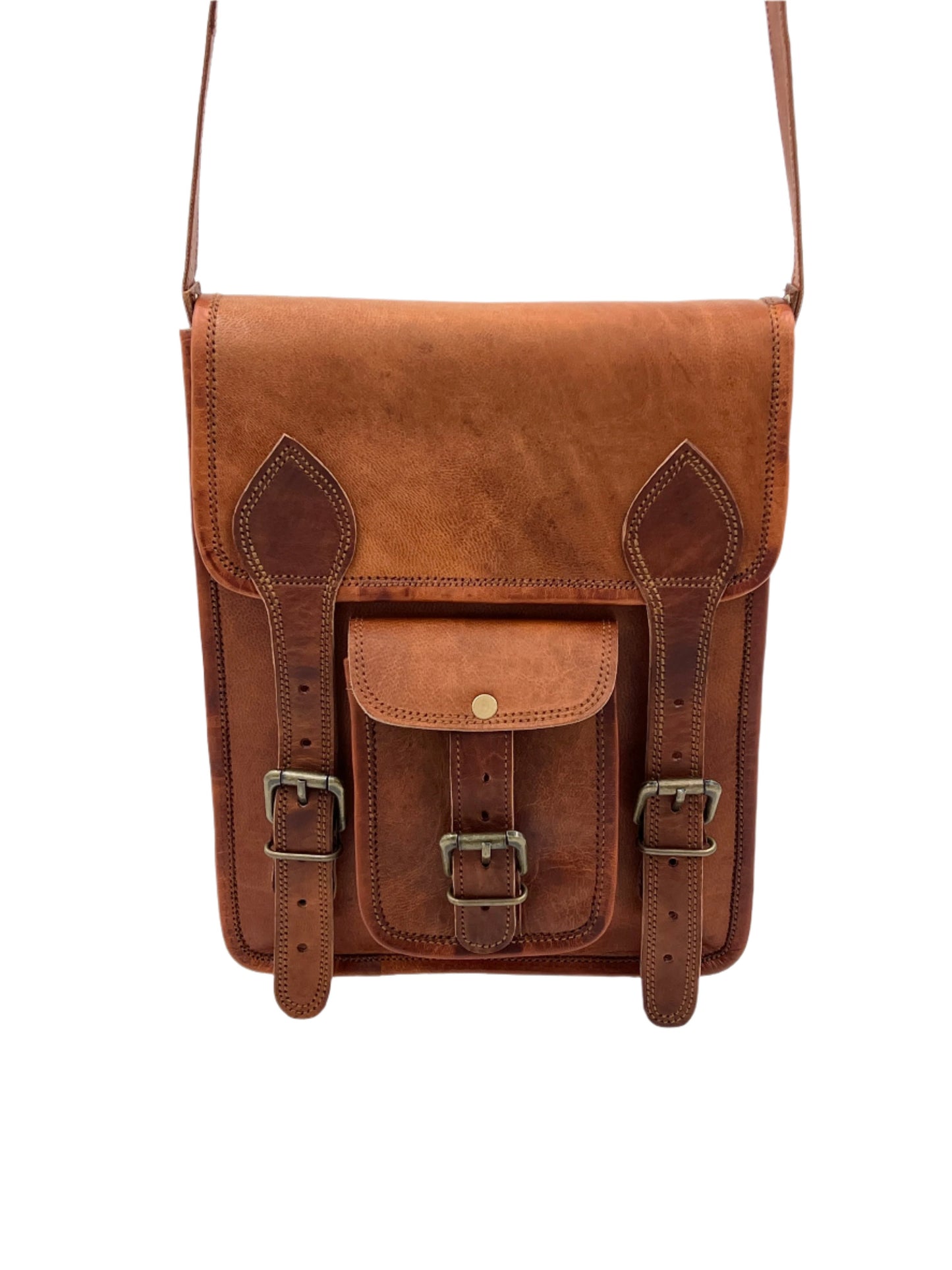 Camel Leather Cross Body Messenger Bag