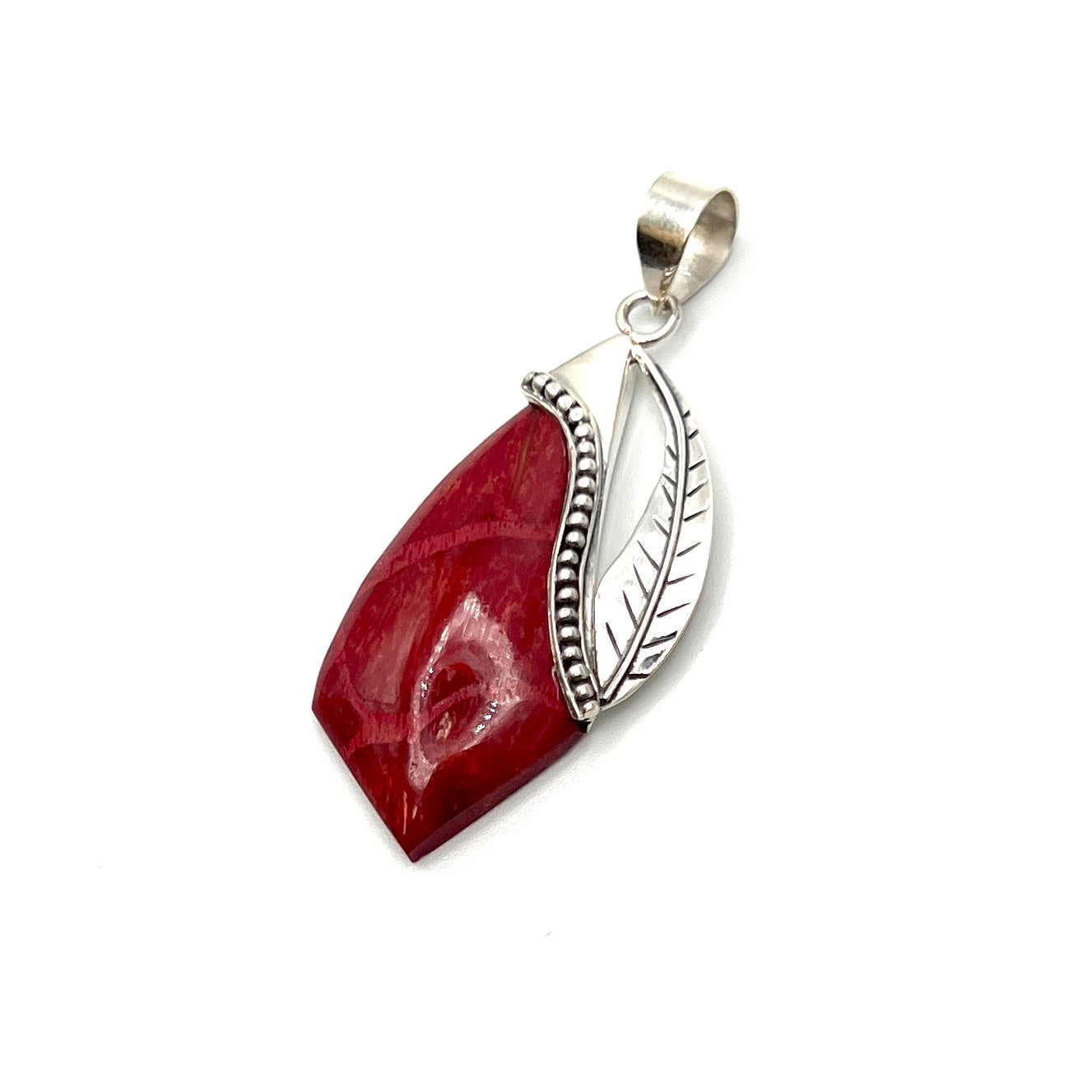 Sterling Silver Red Coral Leaf Pendant