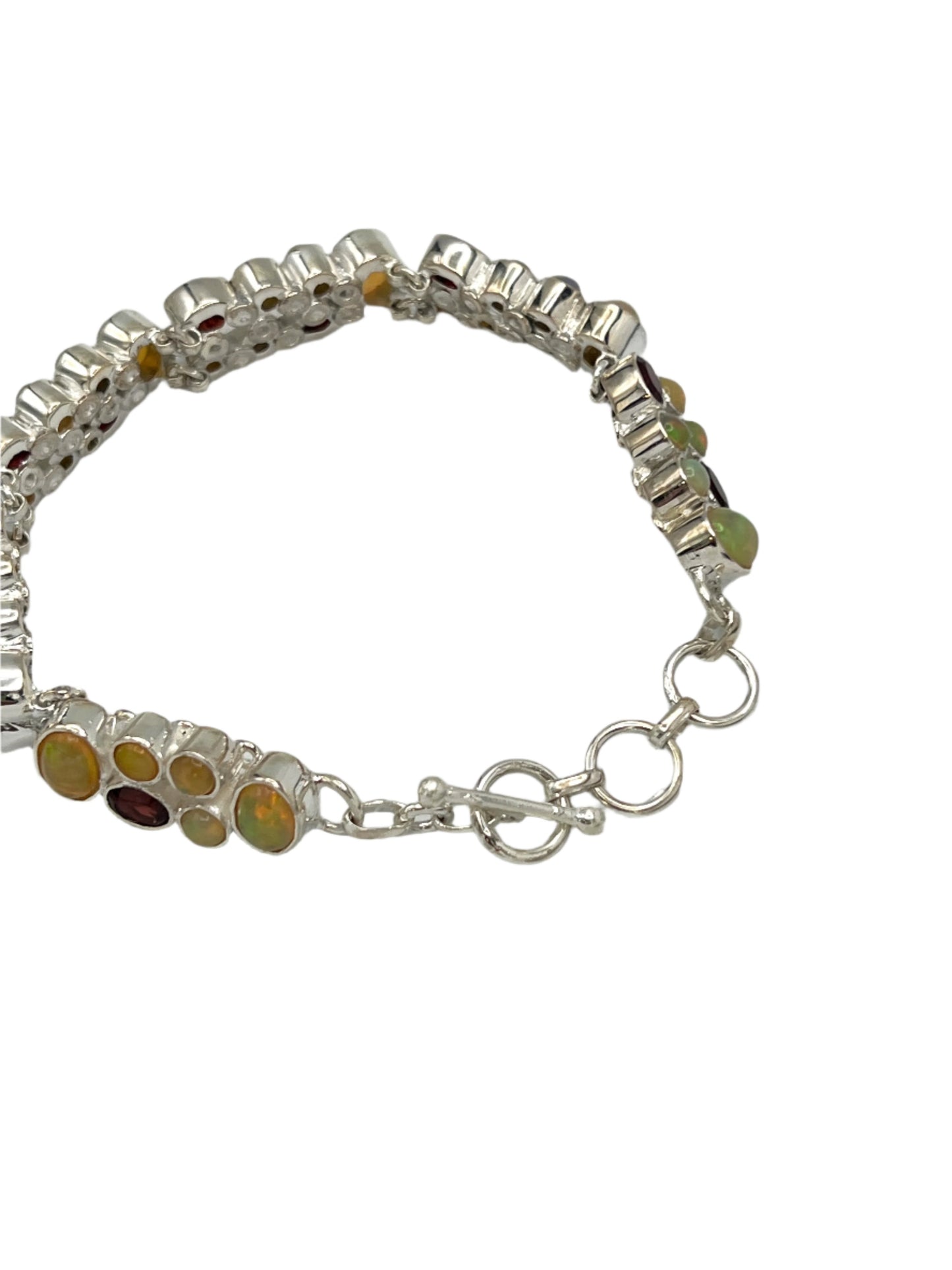 Sterling Silver Ethiopian Opal & Garnet Bracelet