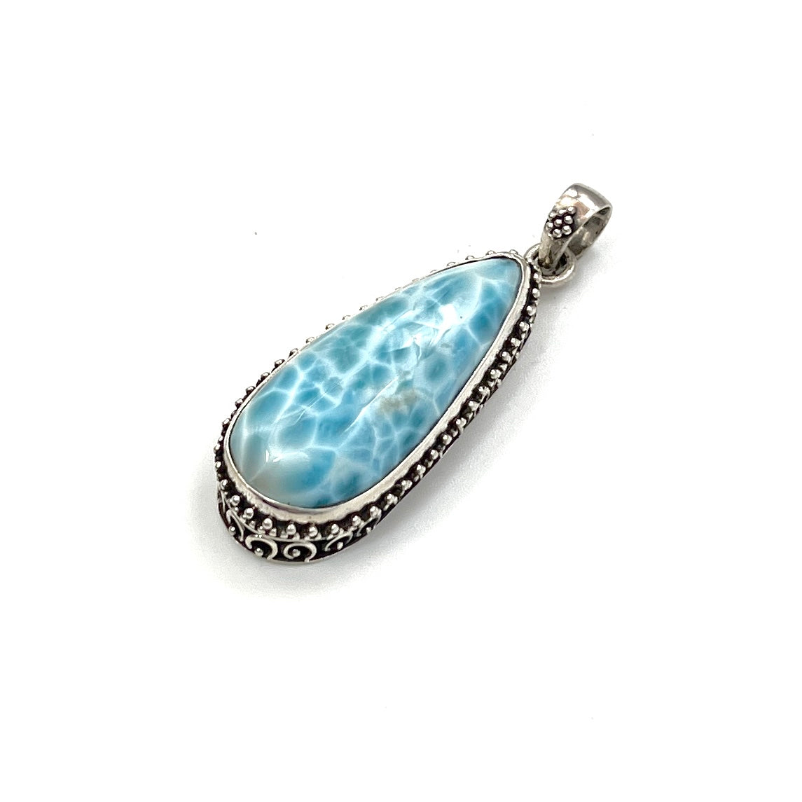 Sterling Silver Beaded Larimar Teardrop Pendants