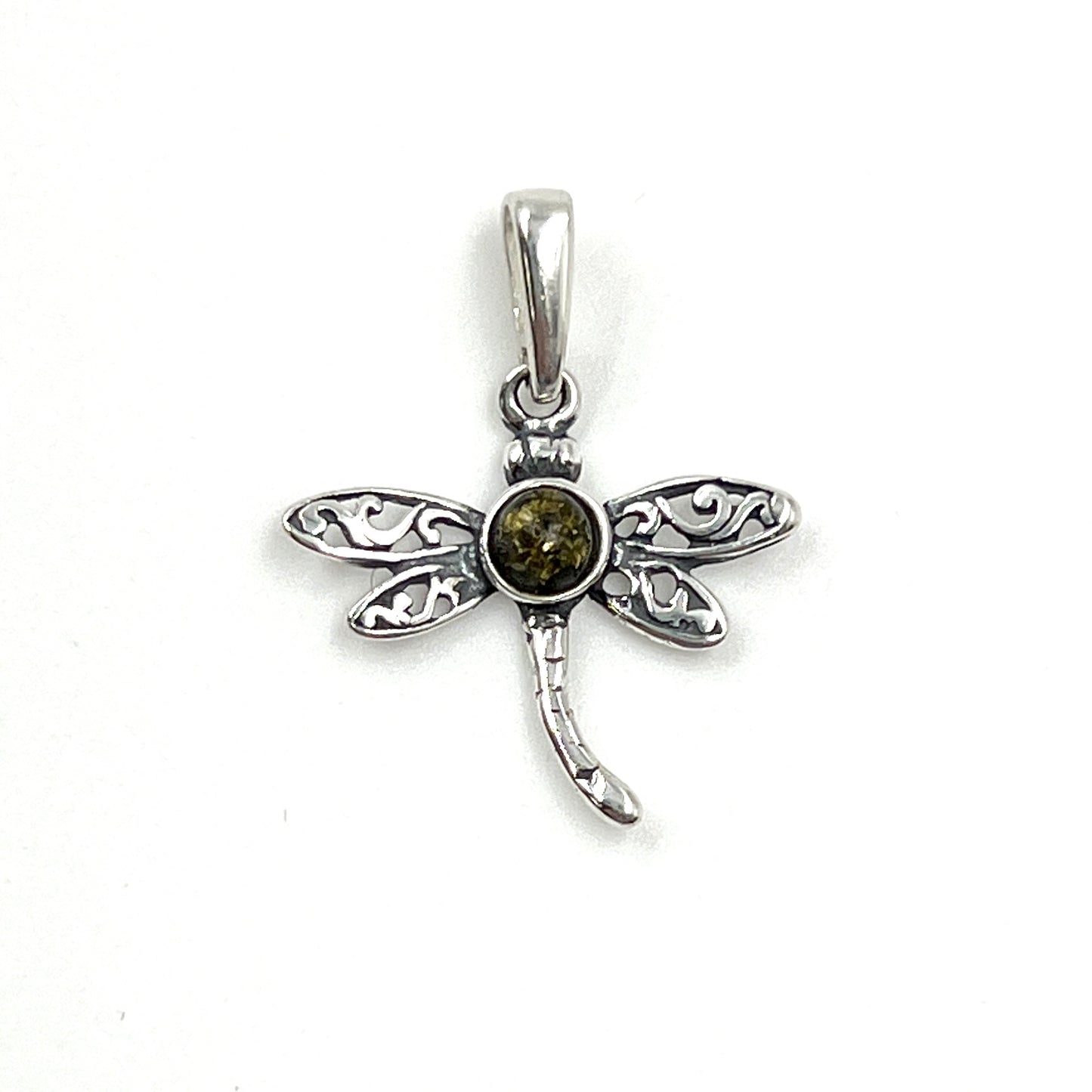 Sterling Silver Amber Dragonfly Pendants