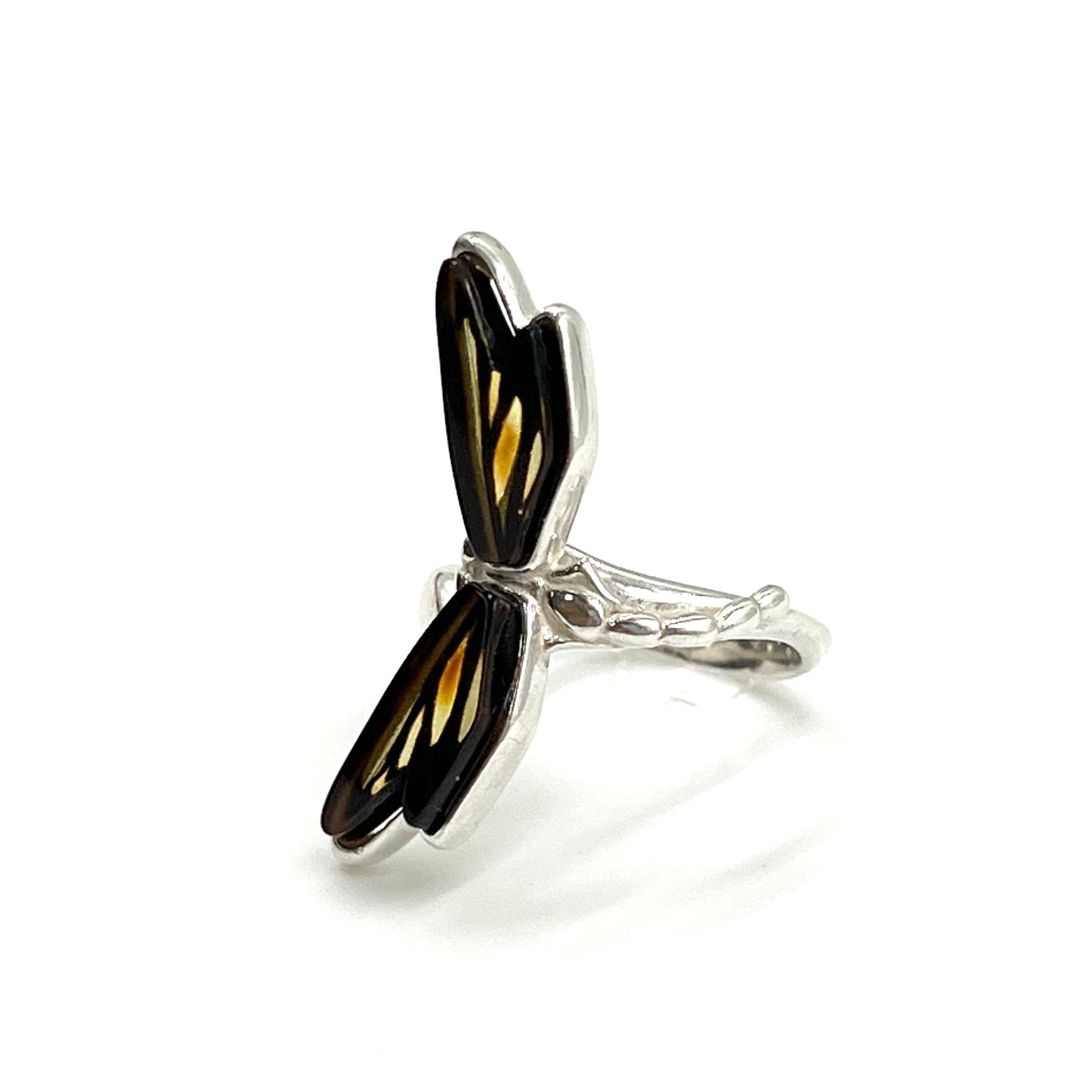Sterling Silver Amber Dragonfly Ring