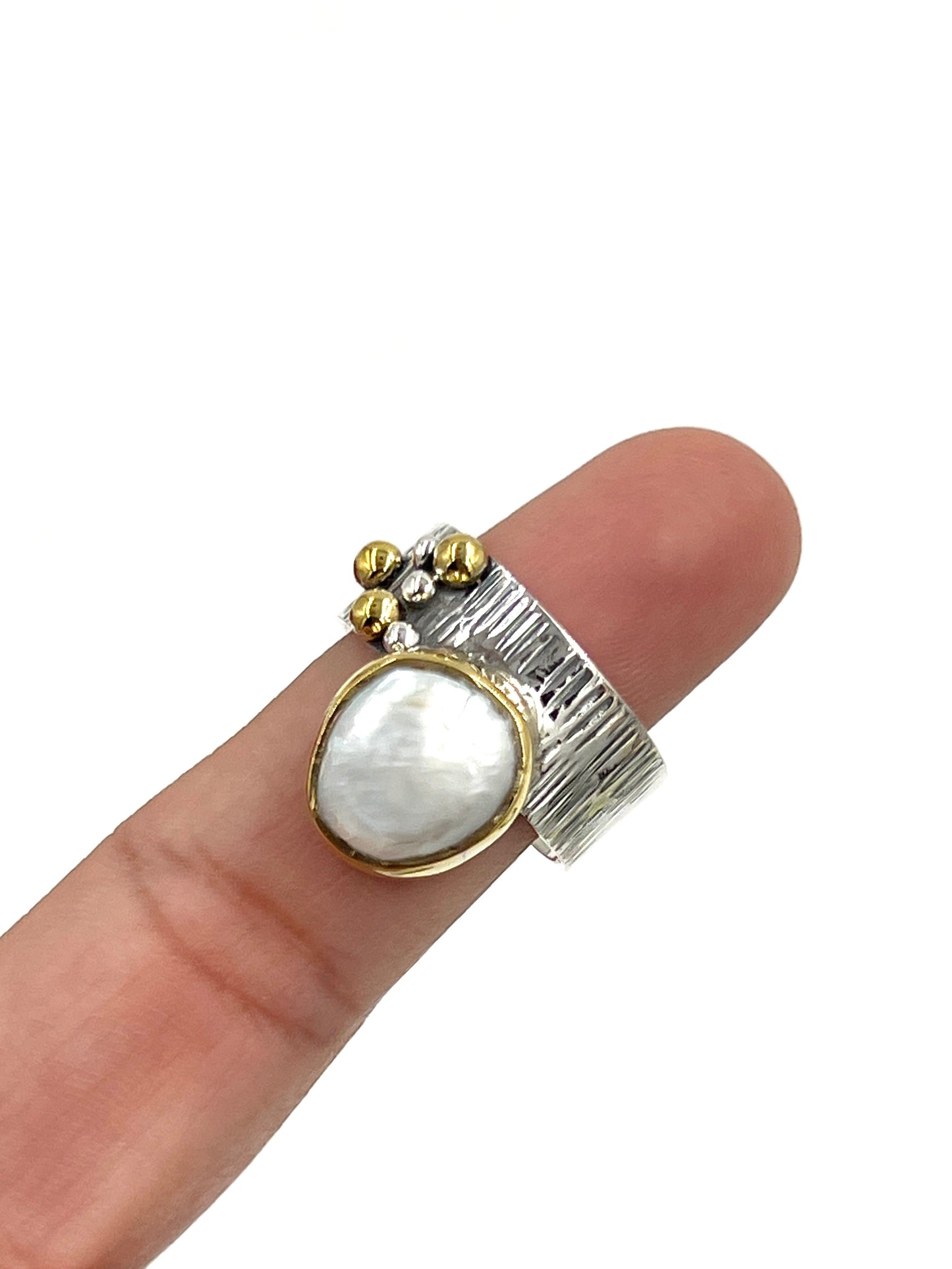 Silver Multi Metal Pearl Rings
