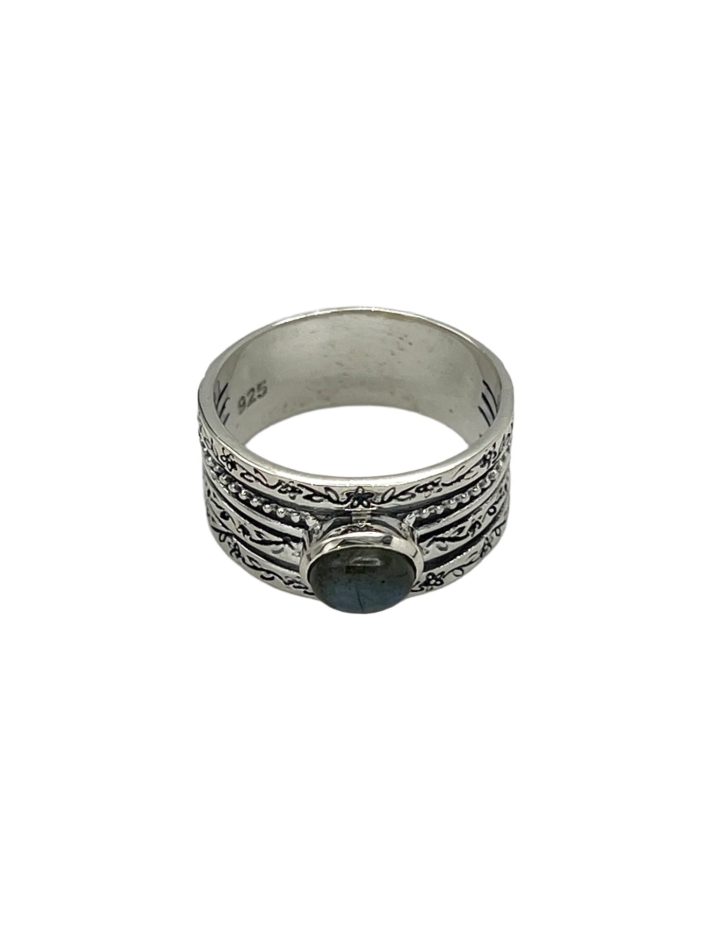 Sterling Silver Oval Labradorite Flower Band Ring