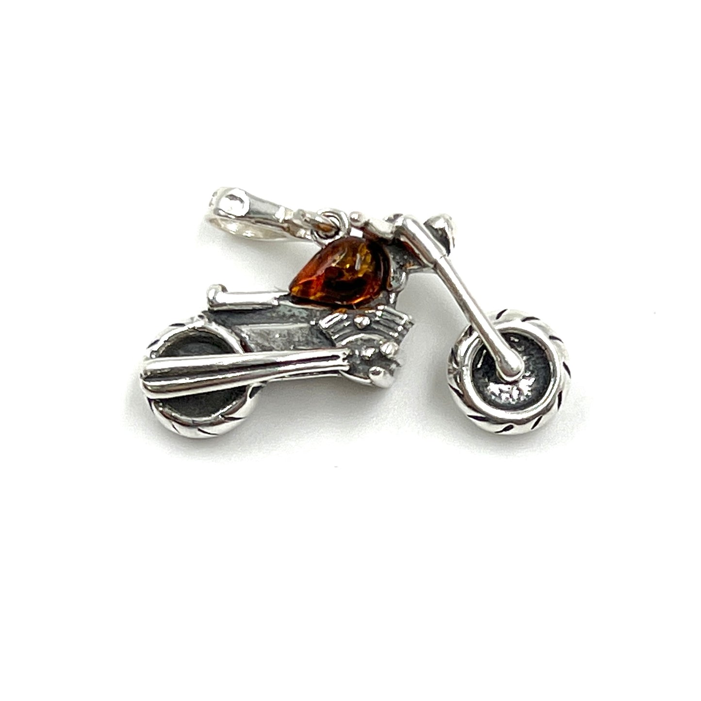 Sterling Silver Amber Motorcycle Pendants