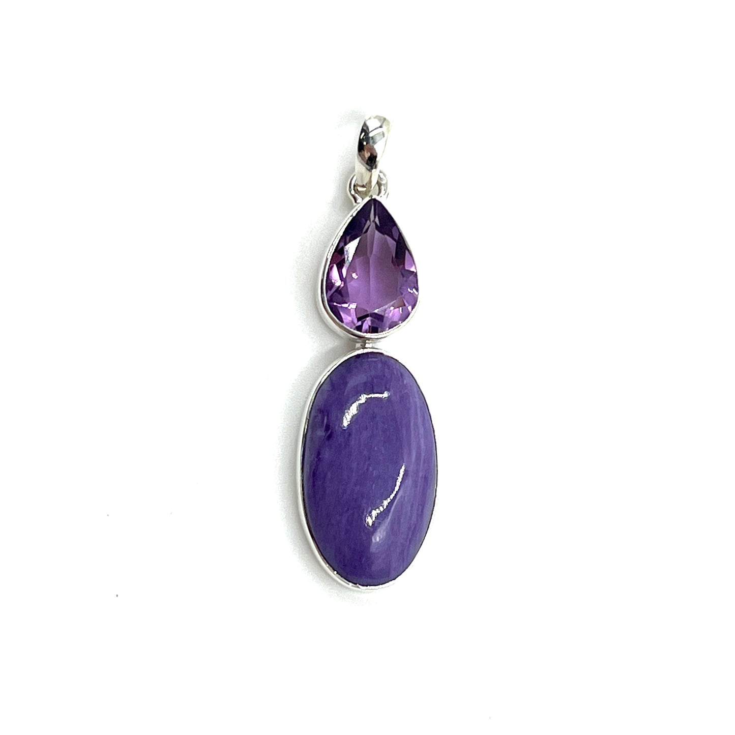 Sterling Silver Amethyst & Charoite Oval Pendants