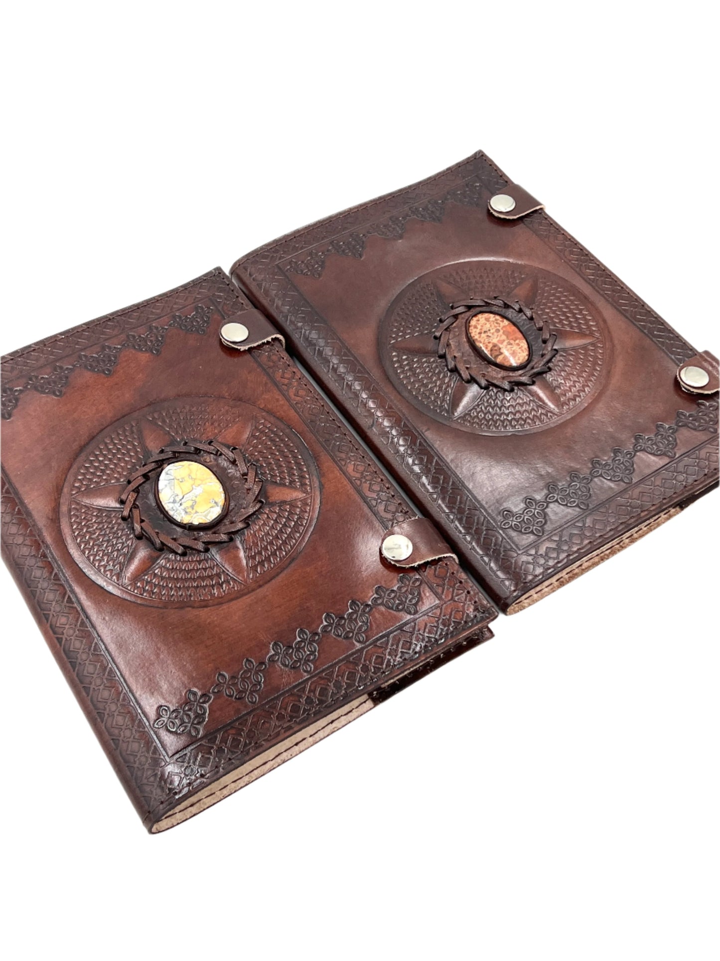 Camel Leather Gemstone Journal | Spiked Mandala | 9" x 6" x 1/2"