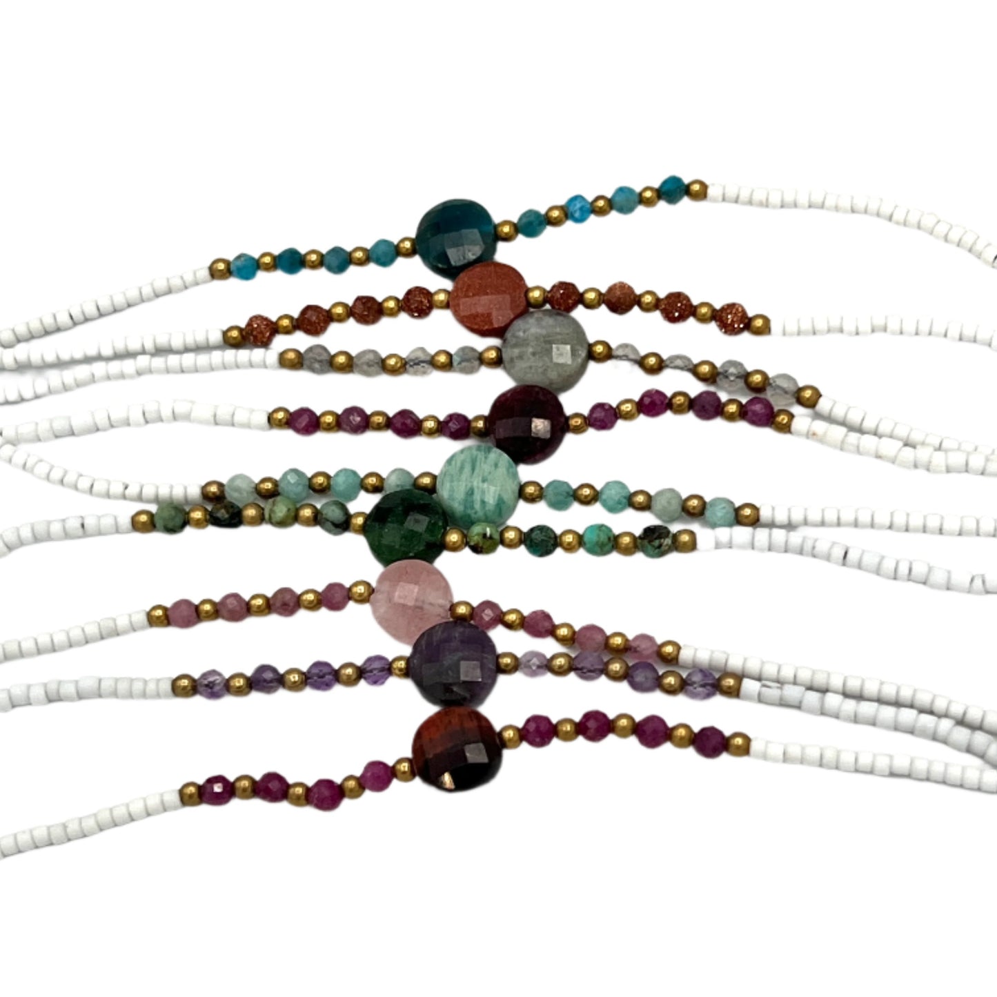 Faceted Gemstone White Beaded Anklets