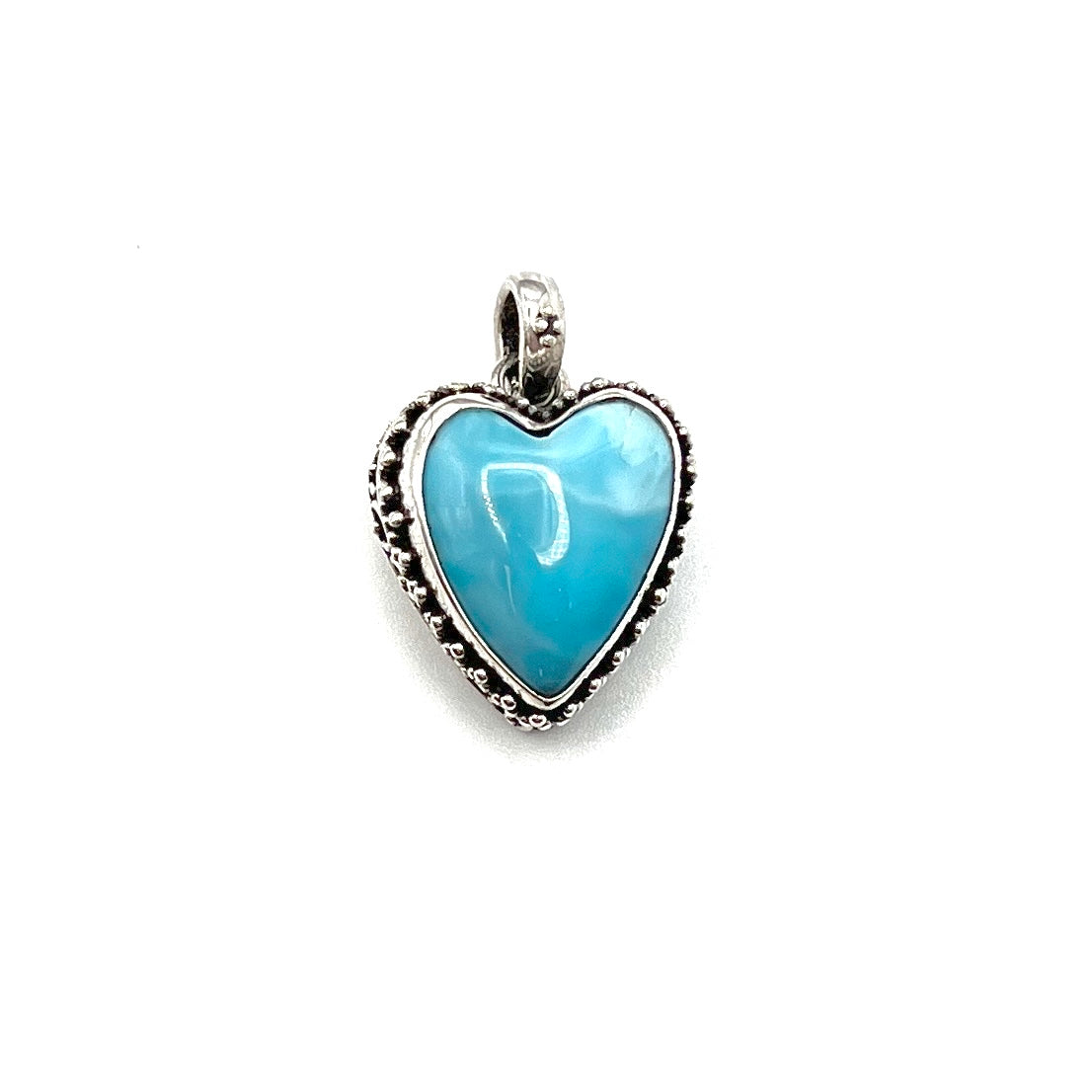 Sterling Silver Beaded Larimar Heart Pendants